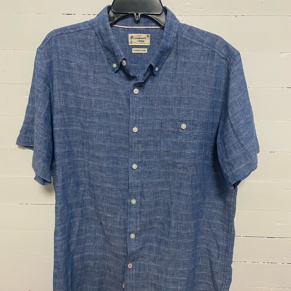 Weatherproof Vintage Blue Casual Button Down Linen Shirt